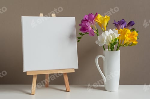 Preview: Mother's Day. Greeting card with beautiful freesia flowers.