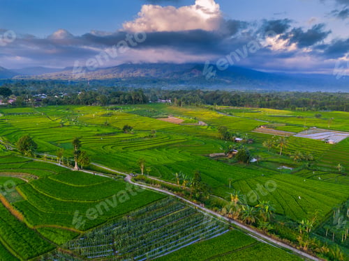 Preview: Wonderful sunrise scenery indonesia nature mountain valley forest with bright sky