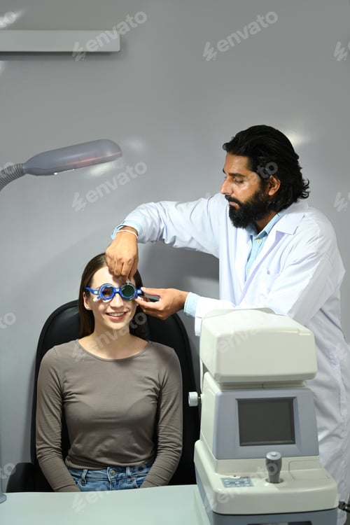 Preview: Ophthalmologist checking eyesight ophthalmology measurements letters, for testing visual acuity.