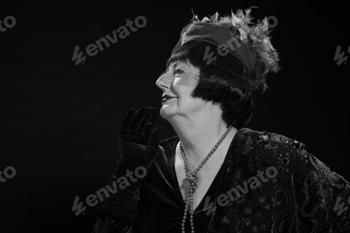 Preview: Retro Glamour Studio Portrait Of Senior Woman. Black And White Photo.