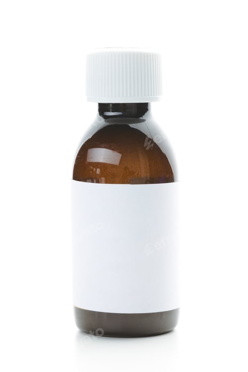 Preview: Amber Bottle with White Label Against White Background