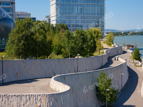 Preview: Basel, Switzerland - July 8 2022: Futuristic Novartis Pavillon at campus