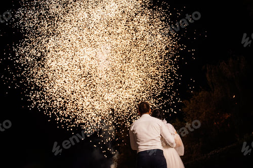 Preview: light night fire show on the background of the night sky