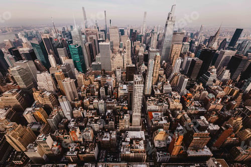 Preview: Drone shot of the New York downtown with corporate buildings, USA