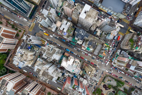 Preview: Sham Shui Po, Hong Kong 07 May 2019: Top down view of Hong Kong city