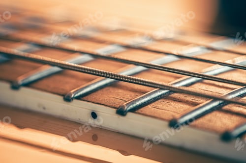 Preview: Strings on a classical acoustic guitar, macro shot.