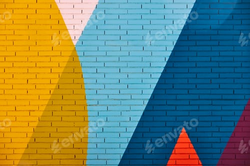 Preview: Multi colored vivid textured background. Colored brick wall. Horizontal