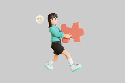 Preview: Businesswoman holding jigsaw piece cartoon