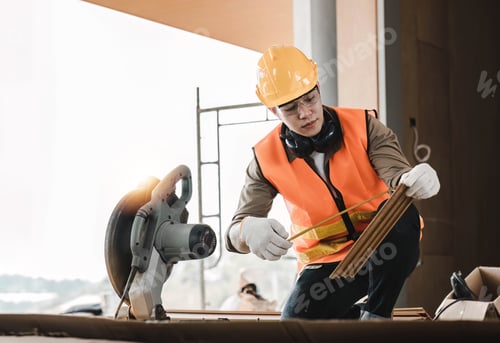 Preview: Carpenter working on wood craft at workshop to produce construction material or wooden furniture