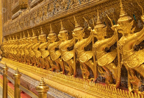 Preview: Golden pagoda at Temple of the Emerald Buddha in Bangkok, Thailand. Wat Phra Kaew and Grand palace