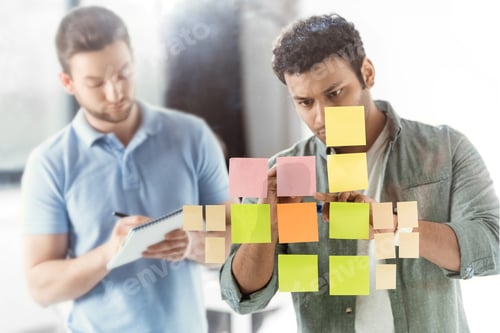 Preview: casual businessmen working on new project at modern office, business teamwork