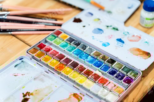 Preview: Watercolor Paint Palette with Brushes, Artistic Supplies