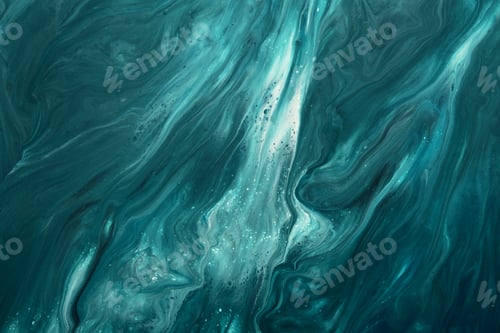 Preview: Fluid Art. Liquid dark turquoise abstract drips and wave. Marble effect background or texture