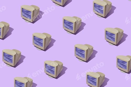 Vista previa: Patrón de fondo de monitores de computadora antiguos en filas