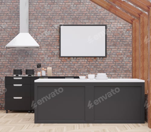 Preview: 3D illustration Mockup photo frame in living room rendering