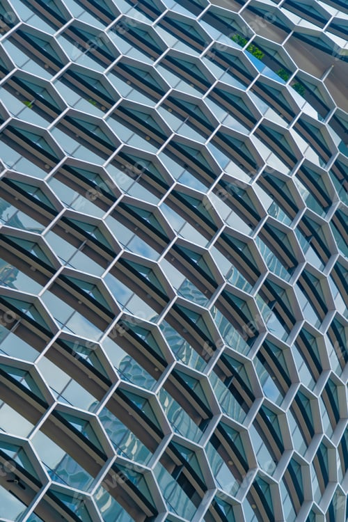 Preview: Office buildings windows. Glass architecture facade design with reflection