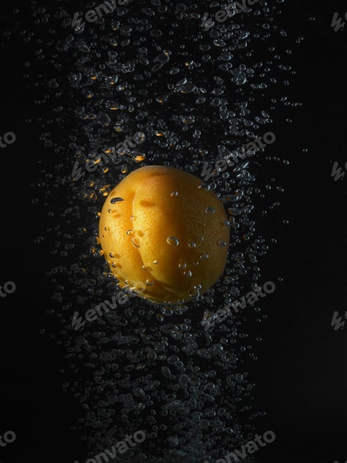 Preview: Apricot in bubbles, black background