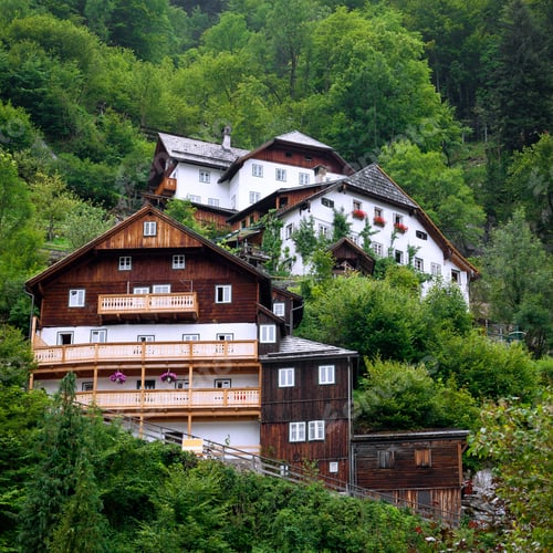 Preview: Austrian landscape with tradicional wooden architecture