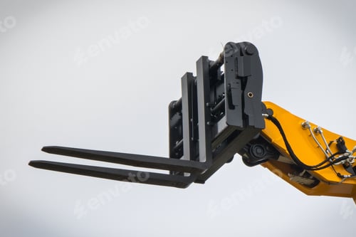 Preview: Forklift loader or stacker. Hydraulic and pneumatic mechanism in machine. Technology in transport
