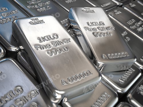 Preview: Silver bars or ingots background. Precious metal.