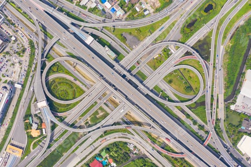 Preview: Cars driving on highway or motorway. Overpass bridge street roads in urban city town.
