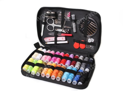 Preview: Closeupof a Travel Sewing Kit in Organizer on a white Background