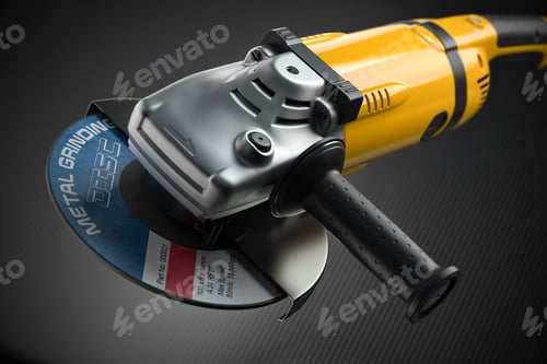 Preview: Angle grinder machine on black background.