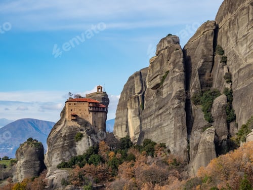 Preview: The Monastery of Meteora Greece. sandstone rock formations.