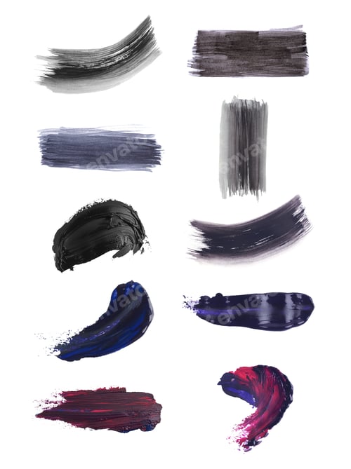 Preview: Brush strokes of paints in different colors isolated on white, set