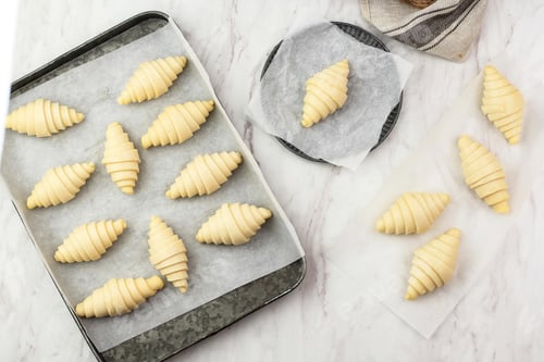 Preview: Process Making Homemade Croissant, Raw Croissant Preparation Baking at Home.