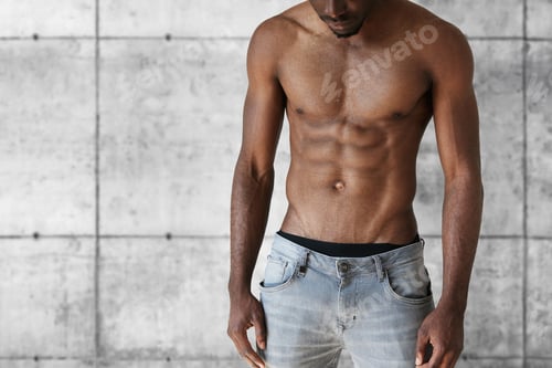 Preview: Sport and fitness concept. Cropped shot of handsome well-built athletic young African American man i