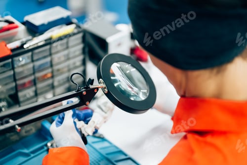 Preview: Professional engineer checking and repairing parts of robotic arm machine