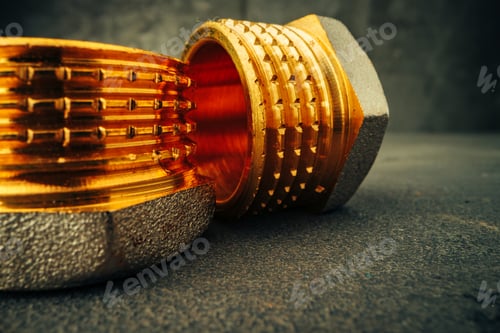 Preview: Metal golden water pipe fitting piece macro