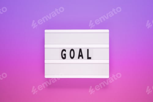 Preview: The word goal on lightbox. Motivation, inspiration. Planning, plans and tasks. New business ideas