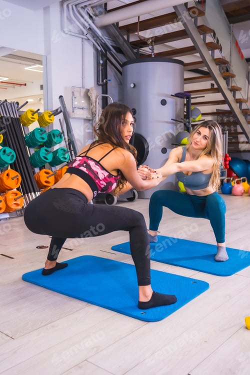 Preview: Lifestyle of friends training in a gym, sports and wellness
