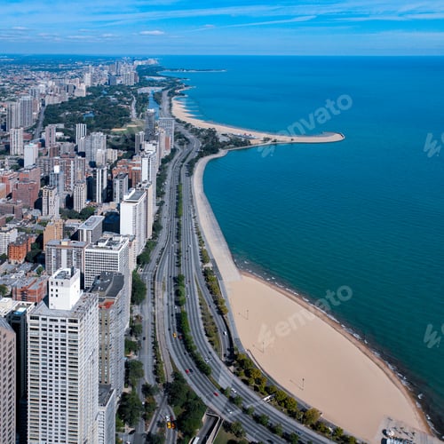 Preview: High level view of Lake Michigan and Chicago - USA