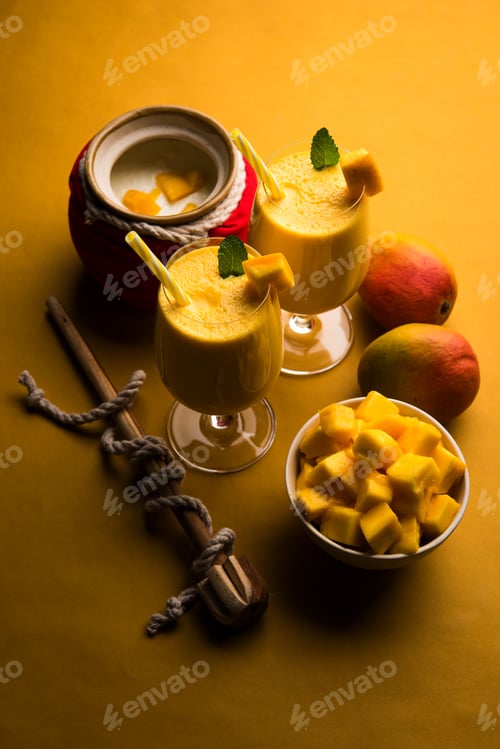 Refreshing Mango Lassi Drink with Fresh Mangoes