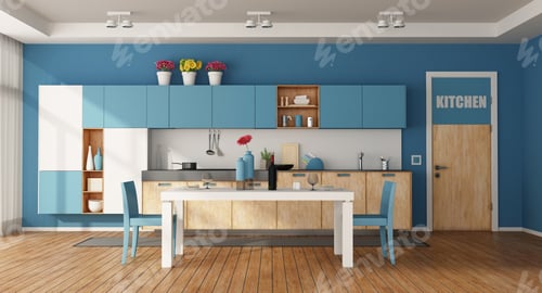 Preview: White and blue modern kitchen