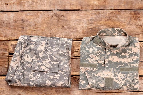 Preview: Folded Camouflage Uniform Shirt and Pants on Wood