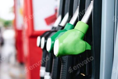 Preview: Detail of fuel pumps in european gas station - inflation, rising prices, economy, speculation