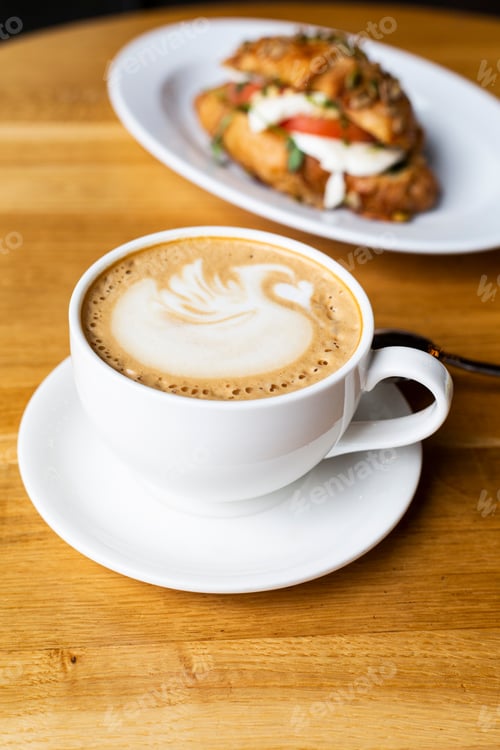 Preview: Delicious Latte and Tasty Croissant Sandwich