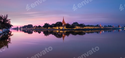 Preview: Night view of Fort or Royal Palace in Mandalay. Myanmar (Burma)
