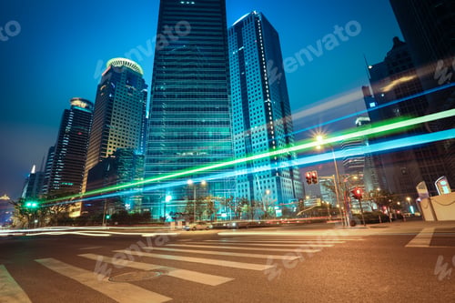 Preview: light trails with modern building background at night