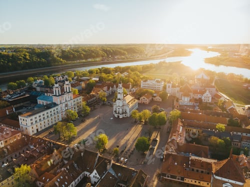 Preview: Aerial shot of the Town Hall of Kaunas in Lithuania