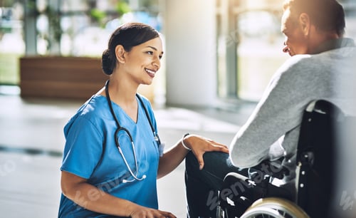 Preview: Shot of a friendly medical practitioner assisting a handicapped patient