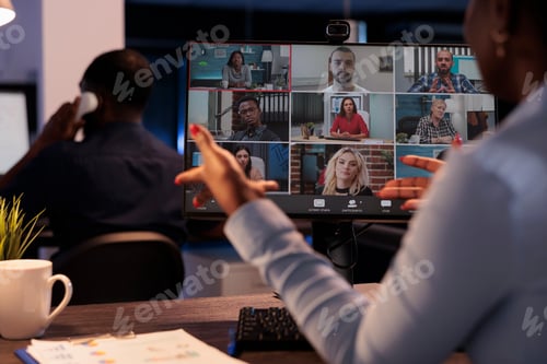 Preview: Company employee meeting with group of colleagues on virtual conference call