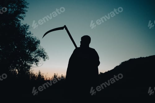 Preview: grim reaper, the death itself, scary horror shot of Grim Reaper holding scythe