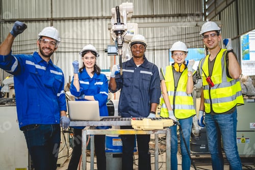 Preview: professional technician engineer team working industrial manufacturing factory, machinery production