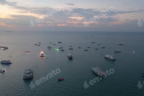 Preview: Sail boats in marina port in harbor, ocean or bay sea water in urban city or town, Pattaya