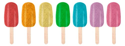 Preview: Yummy bright ice creams in rainbow colors on white background, set